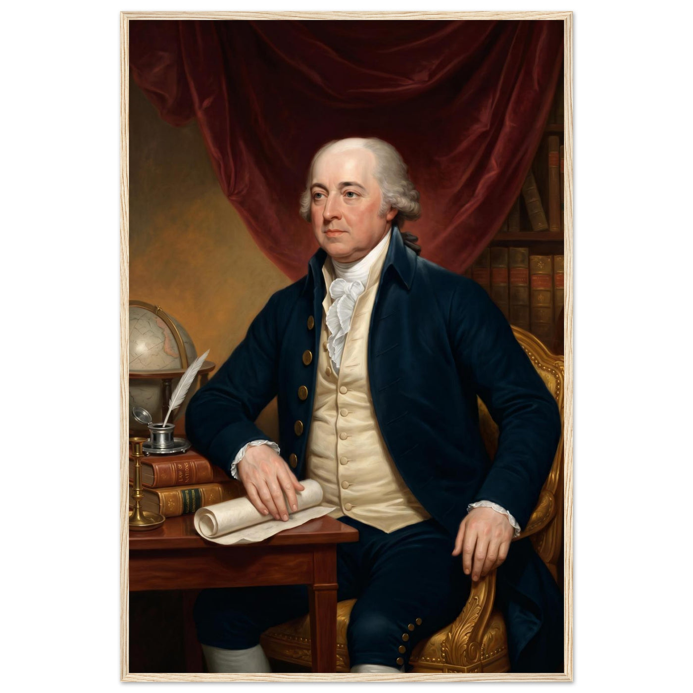 Framed portrait of a Revolutionary-era patriot, ready to hang.