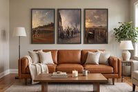 From Toccoa to Tokyo Bay framed prints hung above a sofa in a living room