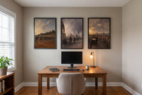 From Toccoa to Tokyo Bay framed prints hung in a home office