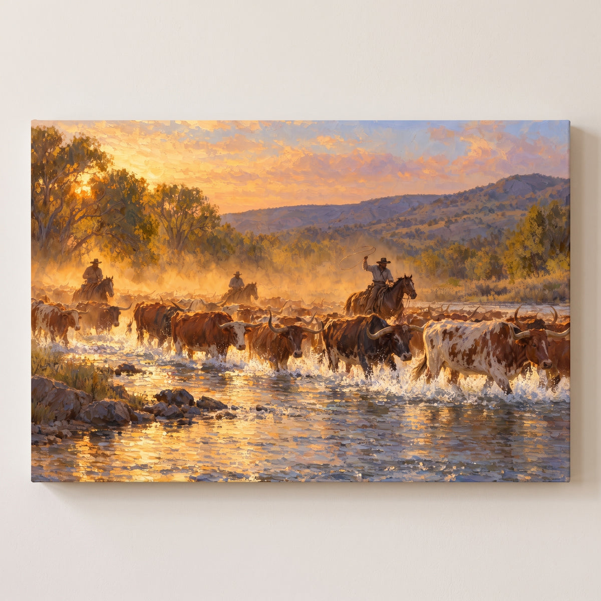 Texas Cattle Crossing gallery-wrapped canvas print