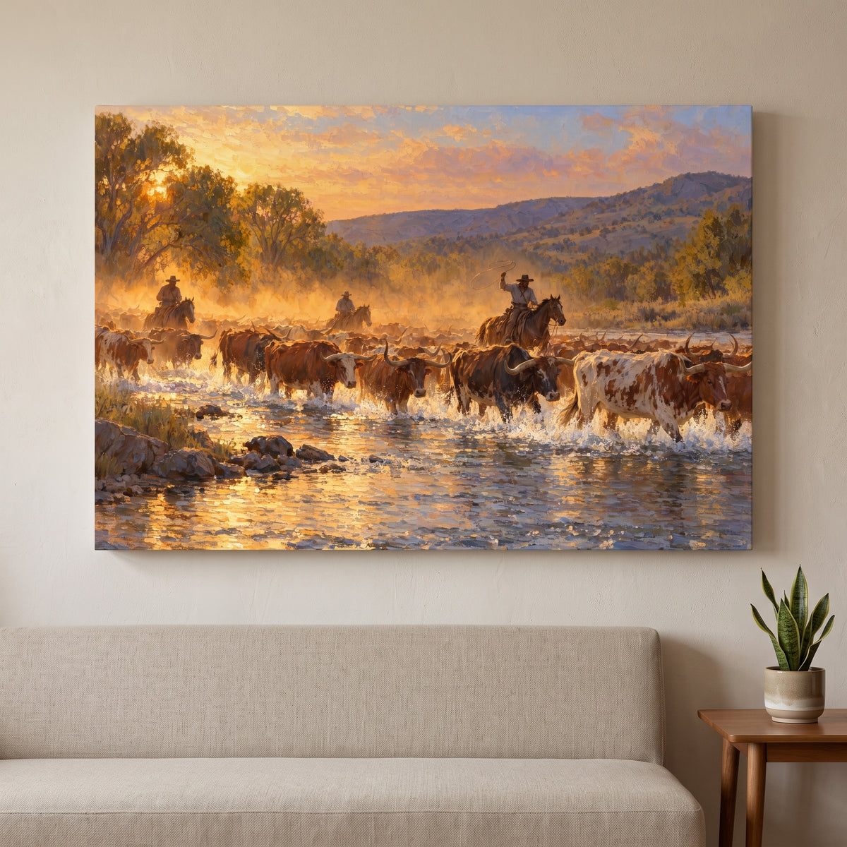 Texas Cattle Crossing gallery-wrapped canvas print