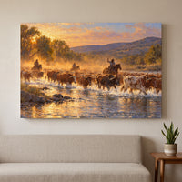 Texas Cattle Crossing gallery-wrapped canvas print