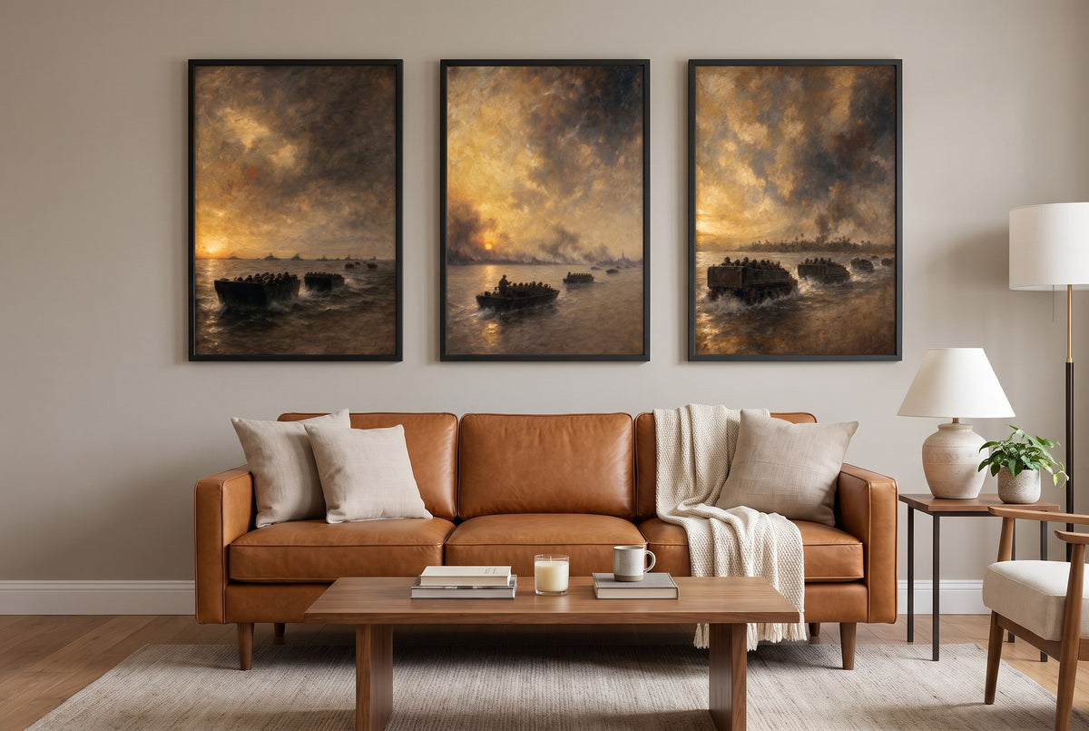 The Crossings framed prints hung above a sofa in a living room