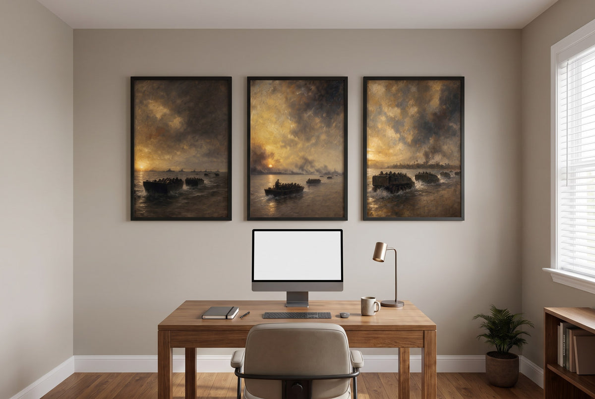 The Crossings framed prints hung in a home office