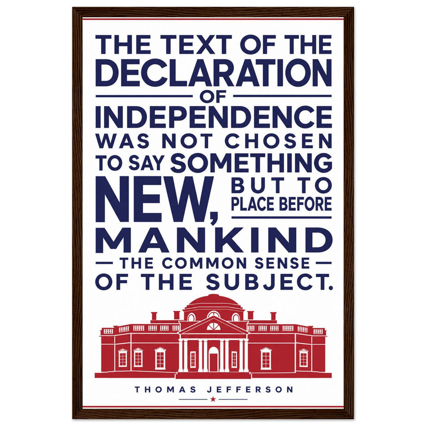 Wooden framed print of the Declaration of Independence text — room view, ready to hang.