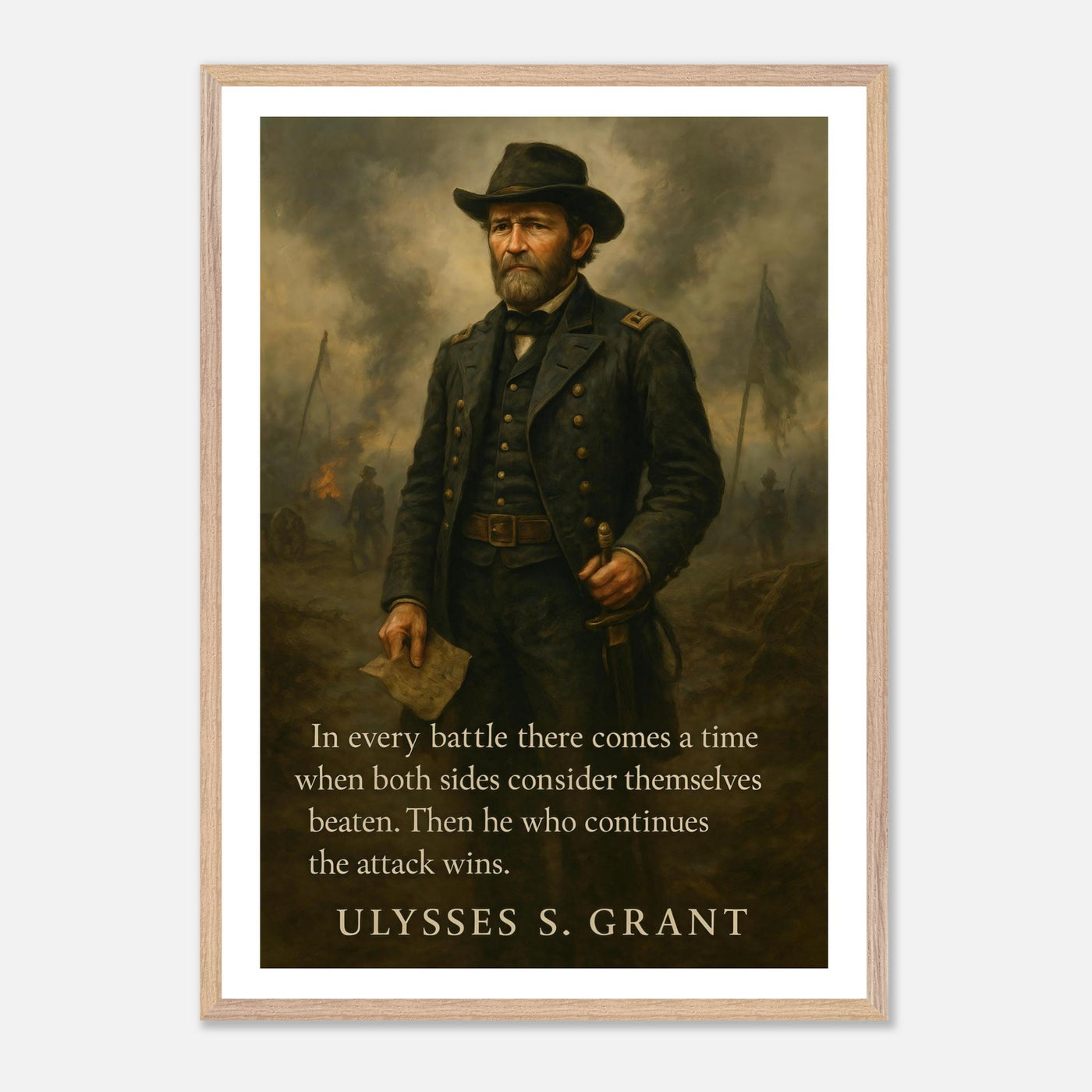 Framed portrait of General Ulysses S. Grant, ready to hang.