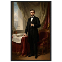 Framed standing portrait of President Abraham Lincoln, ready to hang.