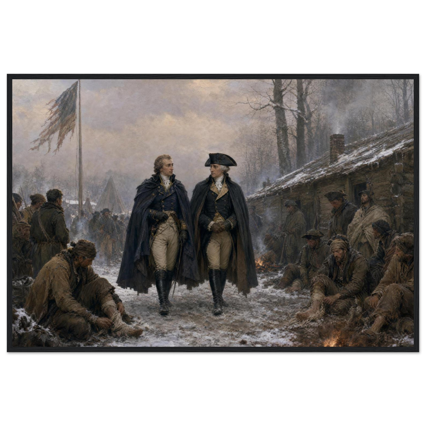 Framed print of Washington in prayer at Valley Forge, ready to hang.