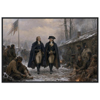 Framed print of Washington in prayer at Valley Forge, ready to hang.