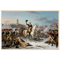 Framed print of Washington rallying the troops at Trenton, ready to hang.