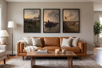 Lexington to Yorktown framed prints hung above a sofa in a living room