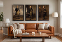 The Founders framed prints hung above a sofa in a living room