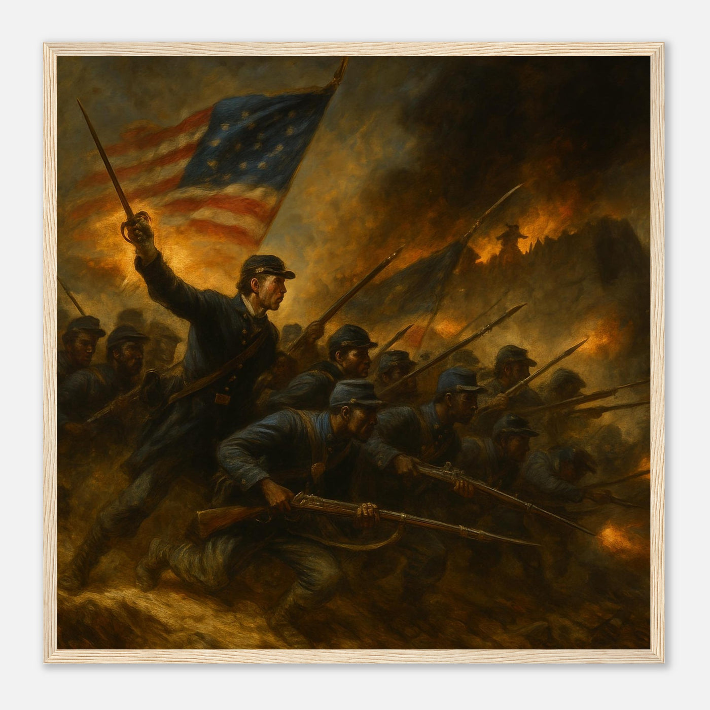 Framed print of the 54th Massachusetts assaulting Fort Wagner, ready to hang.