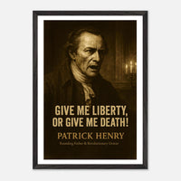 Framed Patrick Henry 'liberty or death' quote print, ready to hang.