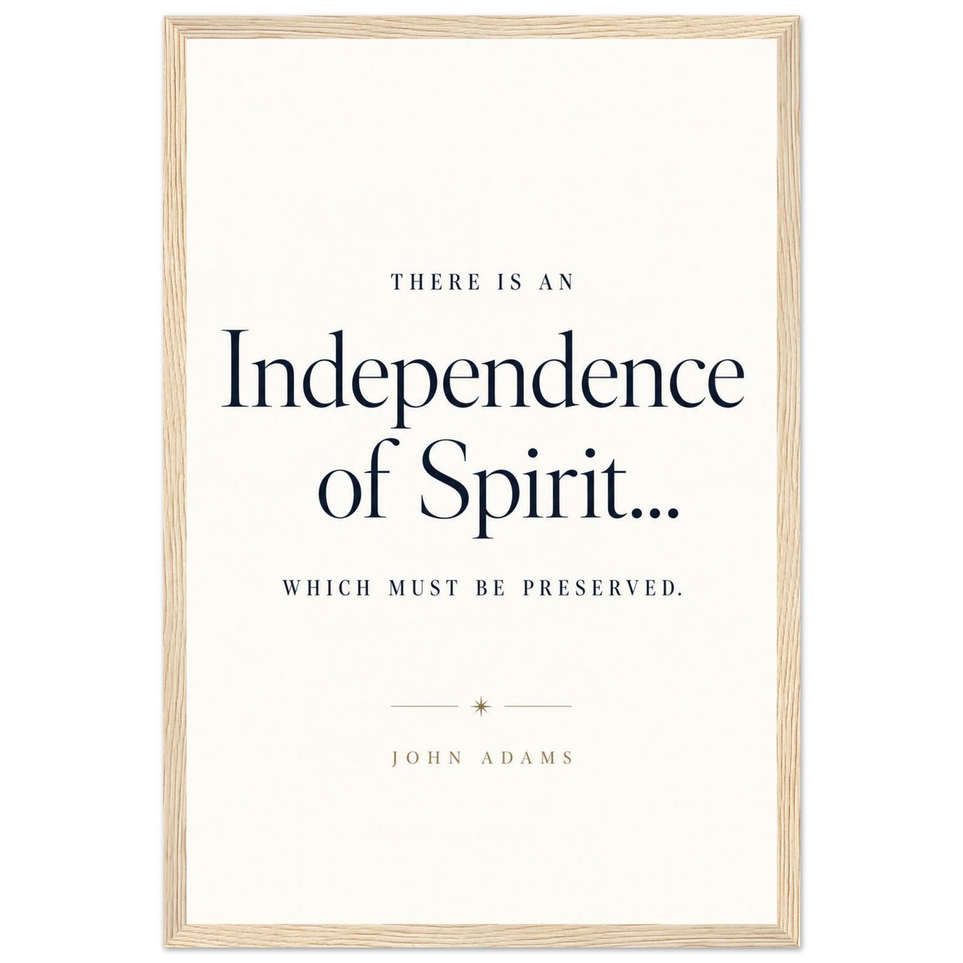 Wooden framed print of John Adams' independence quote — room view, ready to hang.
