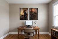 The Partisans framed prints hung in a home office