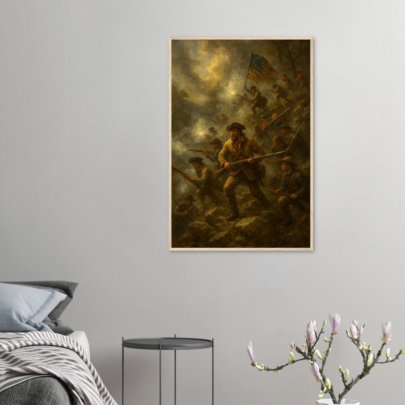 Framed print of the Battle of Kings Mountain, ready to hang.