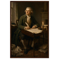Framed portrait of Thomas Jefferson at his writing desk, ready to hang.