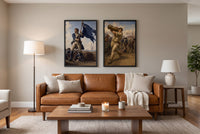 Acts of Valor framed prints hung above a sofa in a living room