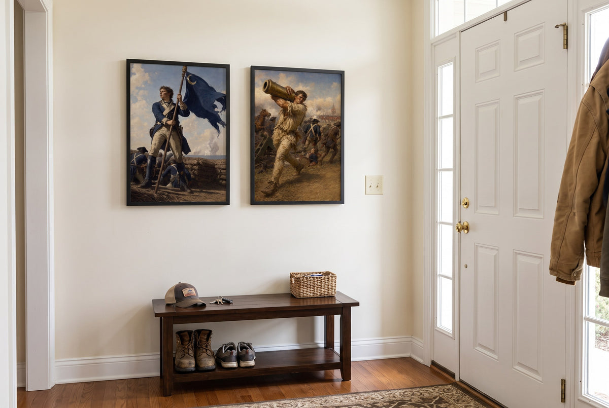 Acts of Valor framed prints hung in a front entry
