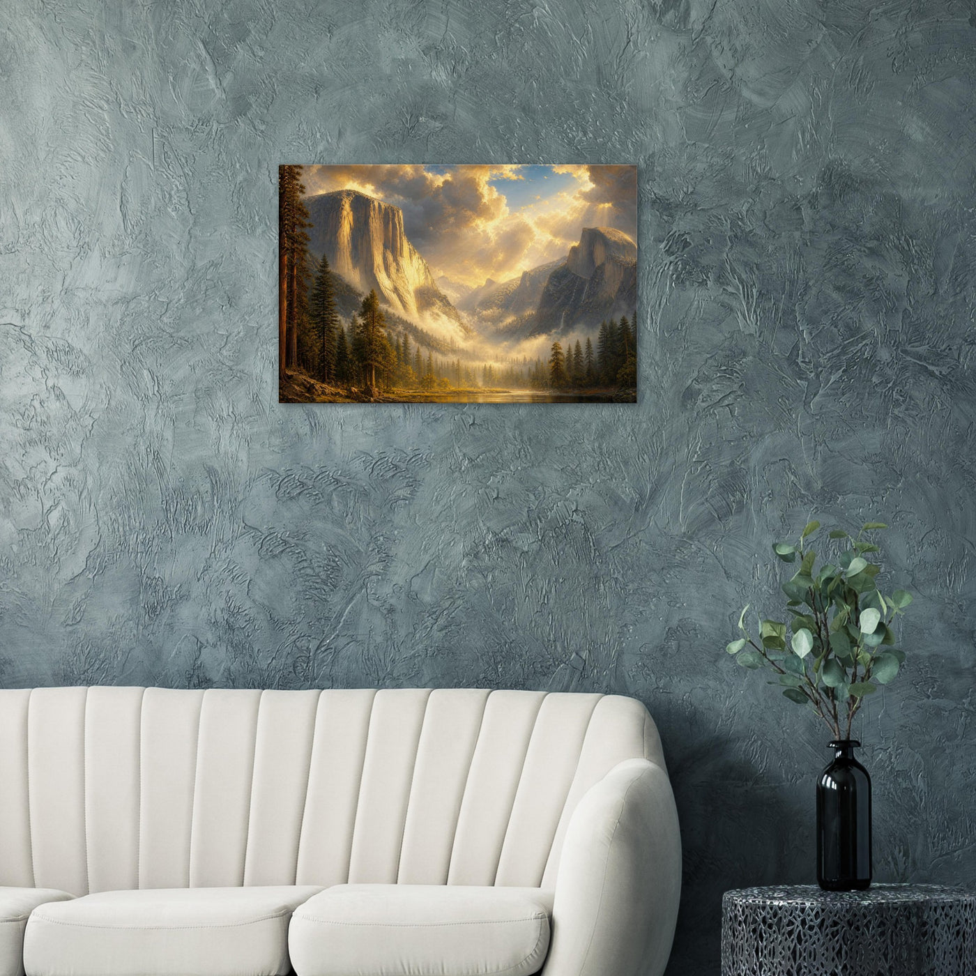 Canvas print of Yosemite Valley at dawn — room view, ready to hang.