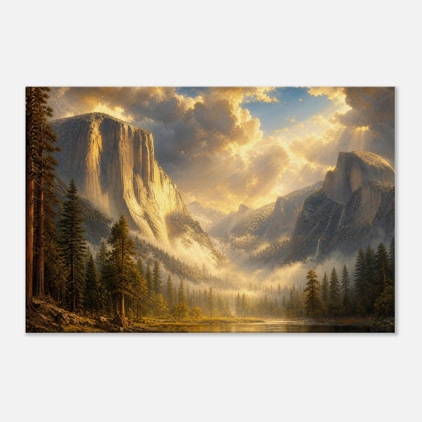Canvas print of Yosemite Valley at dawn — room view, ready to hang.