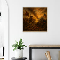 Framed print of Civil War soldiers advancing at dawn, ready to hang.