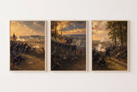 Three Days at Gettysburg set of three framed prints displayed as a gallery wall