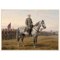 Framed equestrian painting of General Lee mounted with his Confederate generals, in a solid wood frame.