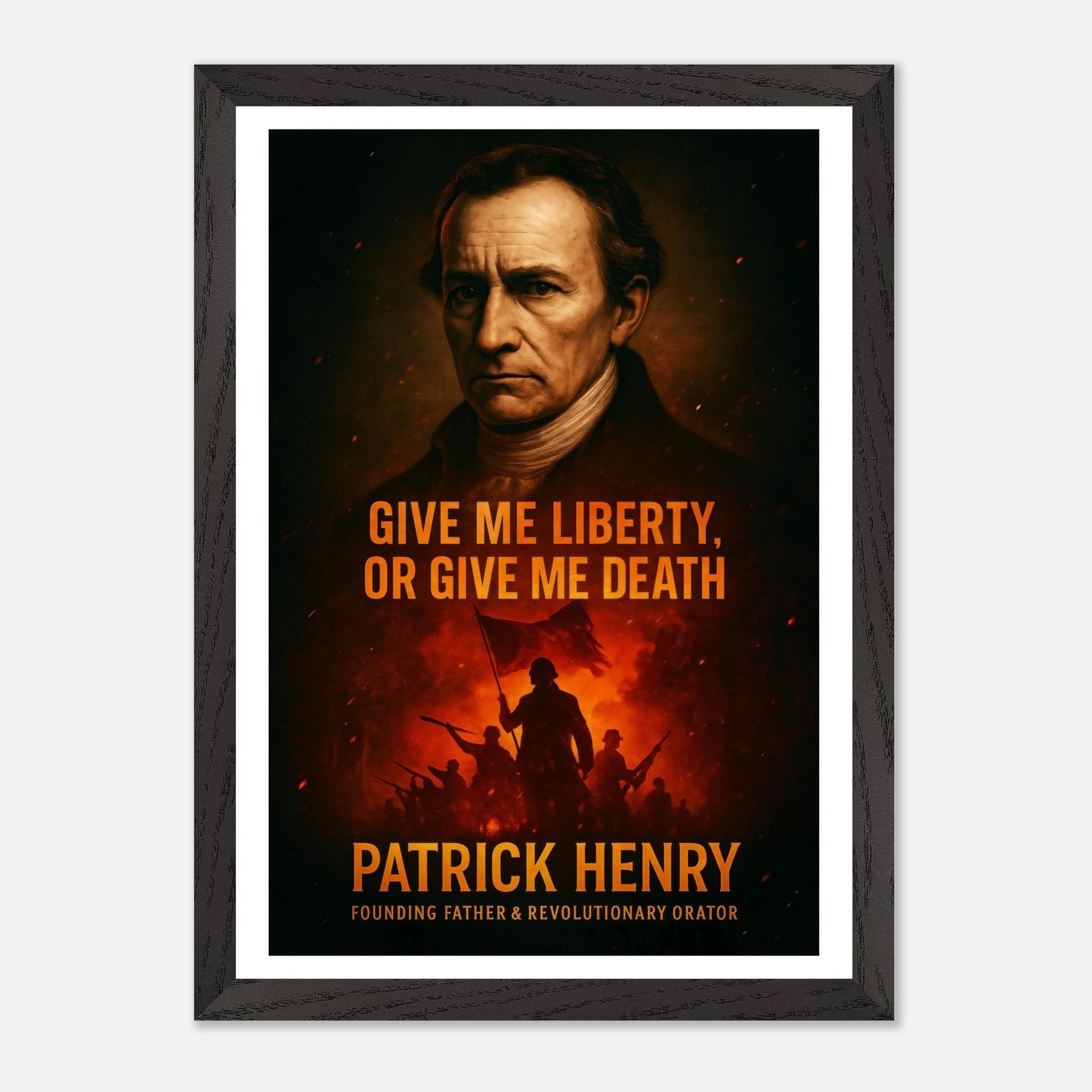 Framed Patrick Henry 'give me liberty' quote print, ready to hang.