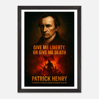 Framed Patrick Henry 'give me liberty' quote print, ready to hang.