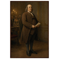 Benjamin Franklin — The Philosopher — framed fine art print of Franklin at Versailles, 28x40″ in a dark wood frame