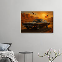 Wooden framed poster of The 1969 Dodge Charger, ready to hang.
