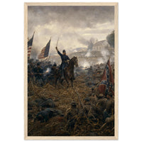 Framed print of a Civil War battlefield, ready to hang.