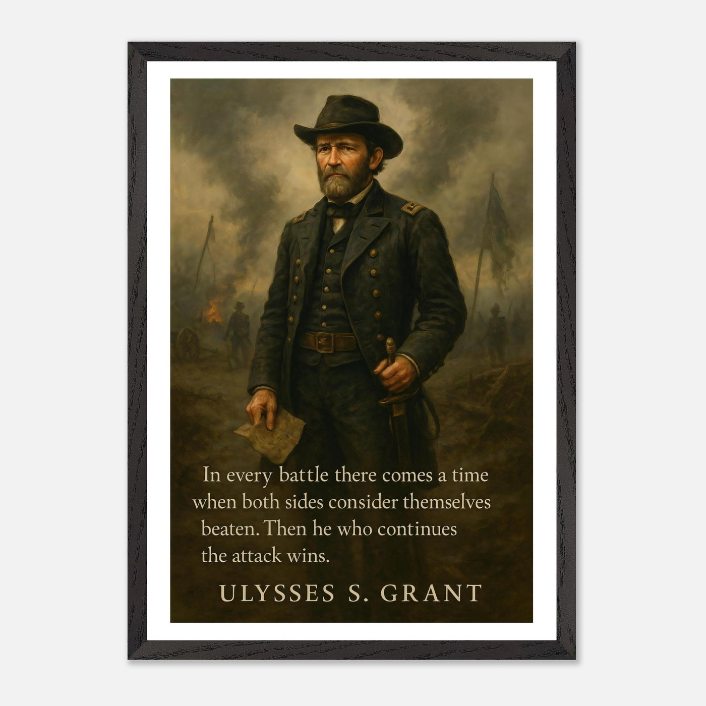Framed portrait of General Ulysses S. Grant, ready to hang.