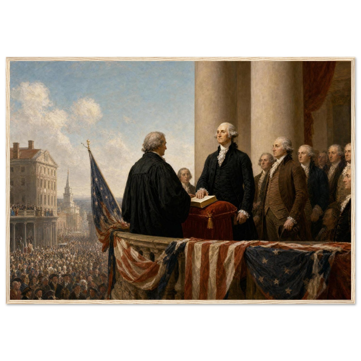 Framed print of Washington's first inauguration, ready to hang.