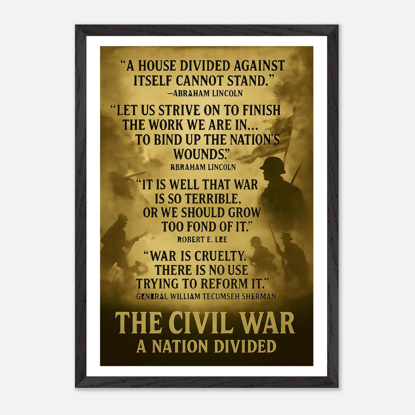 Framed print depicting the divided nation of the Civil War, ready to hang.