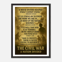 Framed print depicting the divided nation of the Civil War, ready to hang.