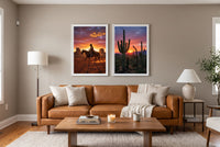 Dusk framed prints hung above a sofa in a living room