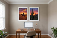 Dusk framed prints hung in a home office