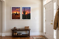 Dusk framed prints hung in a front entry