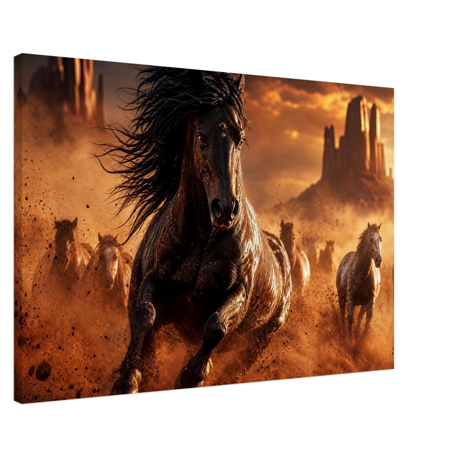 Canvas print of a wild mustang in the desert, ready to hang.