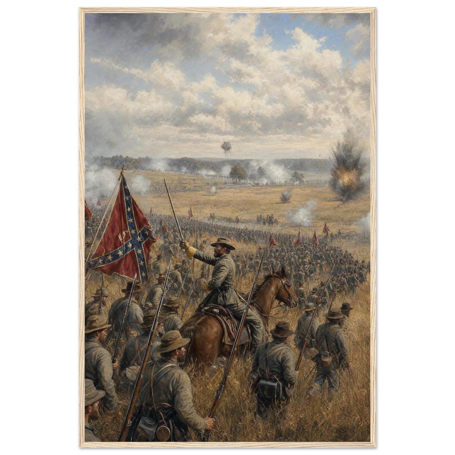 Framed print of the first charge at Manassas, ready to hang.