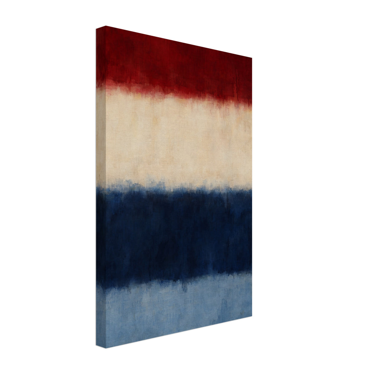 Soft stacked bands of red, cream, navy and pale blue