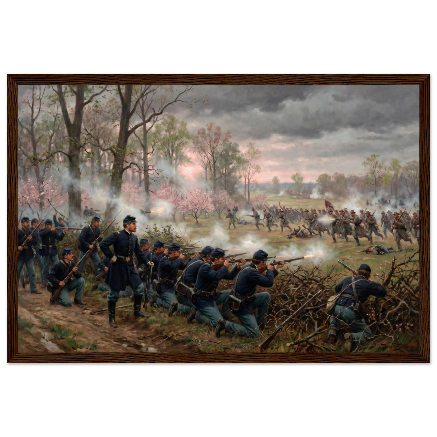 Wooden framed print of the Battle of Shiloh — room view, ready to hang.