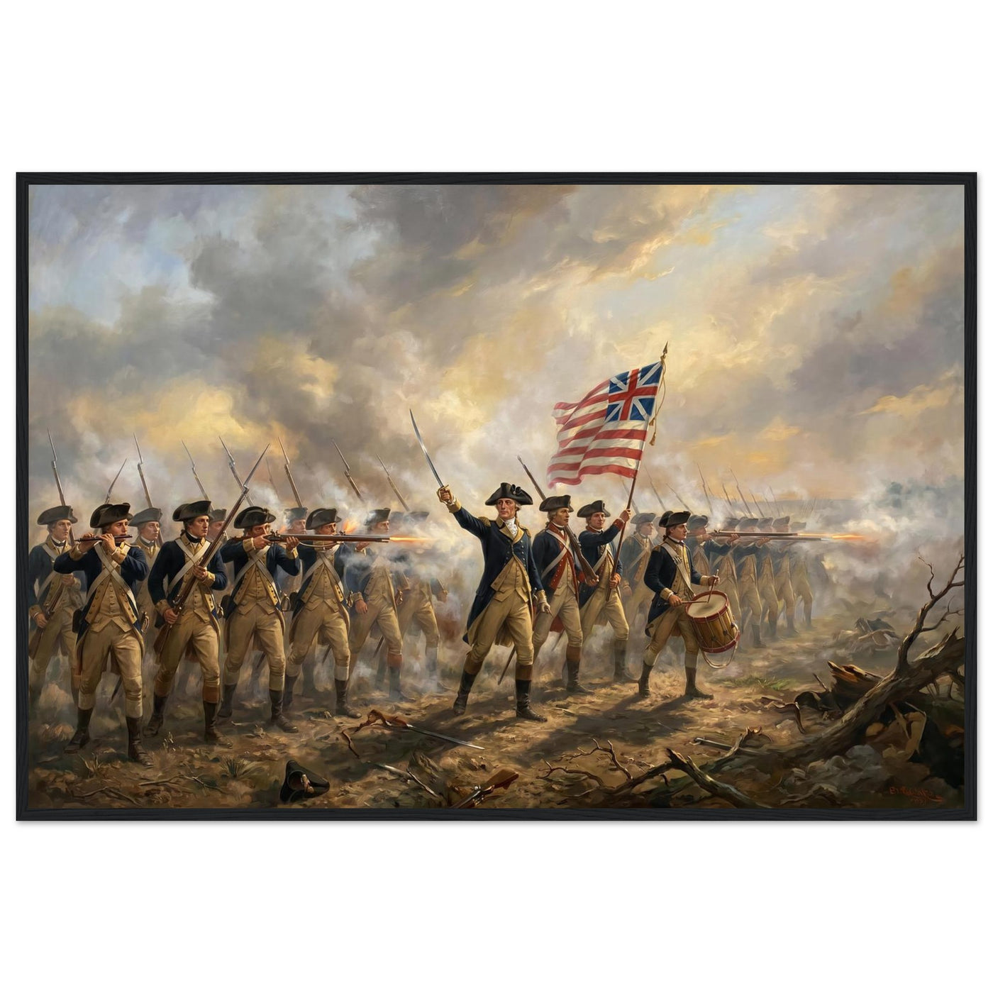Framed print of the Spirit of '76 fife and drum, ready to hang.
