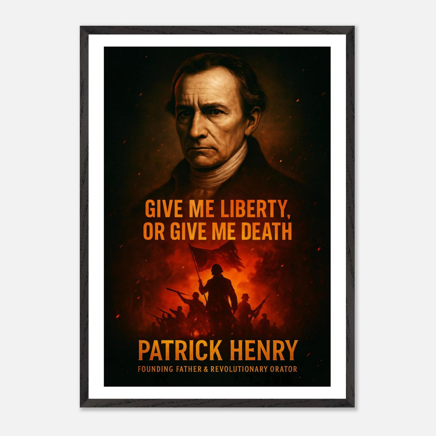 Framed Patrick Henry 'give me liberty' quote print, ready to hang.