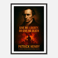 Framed Patrick Henry 'give me liberty' quote print, ready to hang.