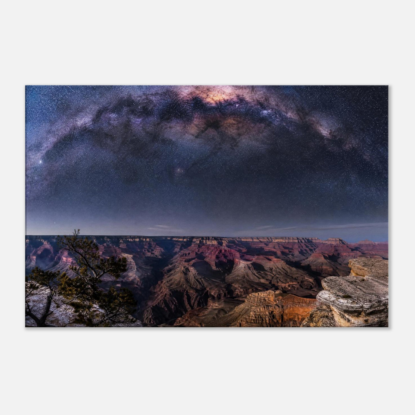 Canvas print of the Grand Canyon under the Milky Way — room view, ready to hang.