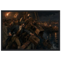 Framed print of the Boston Tea Party, ready to hang.